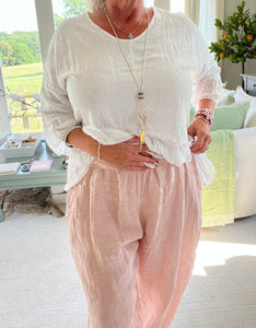 Garment Dyed Linen Balloon Trousers In Pink | Feathers Of Italy 