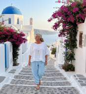 Garment Dyed Linen Balloon Trousers In Blue | Feathers Of Italy 