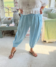 Load image into Gallery viewer, Garment Dyed Linen Balloon Trousers In Blue | Feathers Of Italy 

