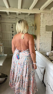 Italian Capri backless sundress in Blue Feathers Of Italy 