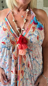 Italian Capri backless sundress in Blue Feathers Of Italy 