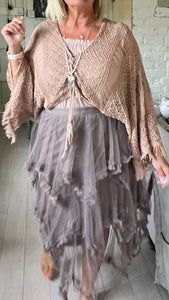 Naples Italian Womans Layered Mesh Tulle Skirt A-Line Tutu Skirt Casual Puffy Maxi Skirts Prom Skirt in Mocha