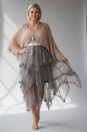 Naples Italian Womans Layered Mesh Tulle Skirt A-Line Tutu Skirt Casual Puffy Maxi Skirts Prom Skirt in Mocha