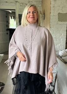 Positano Funnel Neck Open Poncho free size in Pink