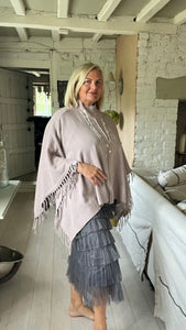 Sorrento Italian Women Layered Tulle Long Skirt UK Naples Ladies Fashion High Waist Solid Colour Frill Trim Ruffle Midi Skirt in Grey