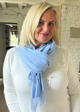 Pomarolo Italian Cashmere Pashmina Scarf Shawl in Blue by Feathers Of Italy 