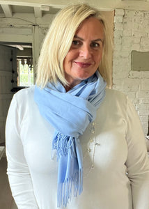 Pomarolo Italian Cashmere Pashmina Scarf Shawl in Blue by Feathers Of Italy 