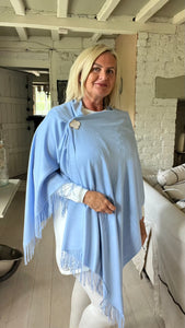 Pomarolo Italian Cashmere Pashmina Scarf Shawl in Blue by Feathers Of Italy 