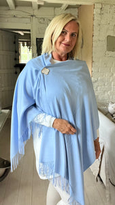 Pomarolo Italian Cashmere Pashmina Scarf Shawl in Blue by Feathers Of Italy 
