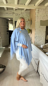 Pomarolo Italian Cashmere Pashmina Scarf Shawl in Blue by Feathers Of Italy 