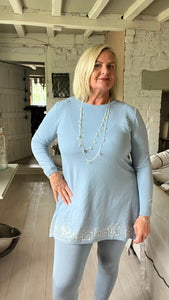 Ladies Capri 2 piece lounge set Versace inspired in powder blue