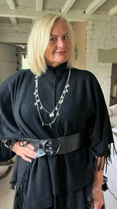 Positano Funnel Neck Open Poncho free size in Black