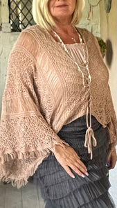 Ischia Boho Antique Lace Knit Overlay Jumper free size in Black Feathers Of Italy