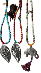 turquoise with silver coloured leaf pendant