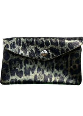 Limited Edition Metallic Leopard Print Green Small Purse - 15x9cm