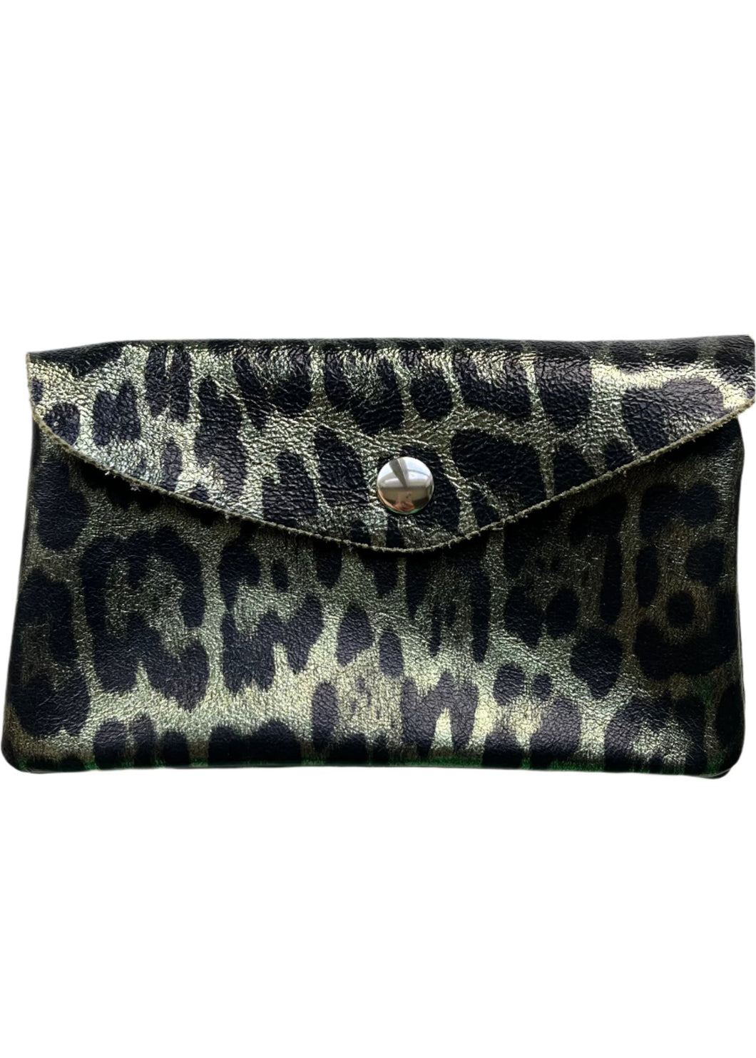 Limited Edition Metallic Leopard Print Green Small Purse - 15x9cm