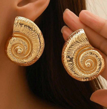 Load image into Gallery viewer, Gold Textured Nautilus Shell Earrings
