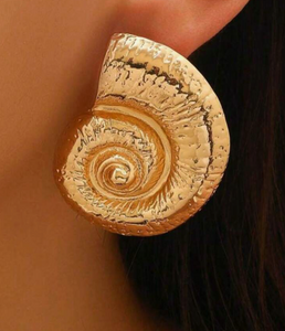 Gold Textured Nautilus Shell Earrings