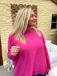 Naples Relaxed Batwing Long Sleeves Jumper Pink