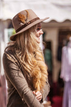 Load image into Gallery viewer, Luxury 100% Cashmere &amp; Ostrich Feather Trim Fitted Jacket in Olive By Feathers Of Italy One Of A Kind - Feathers Of Italy 
