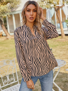 Capri Zebra Striped Notched Blouse