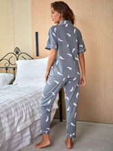 Load image into Gallery viewer, Feathers Of Italy Feather Print Lapel Collar Pyjama Set - Grey
