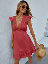 Load image into Gallery viewer, Italian Amalfi Cap Sleeved Eyelet Embroidery Ruffle Hem Dress in Watermelon Pink 
