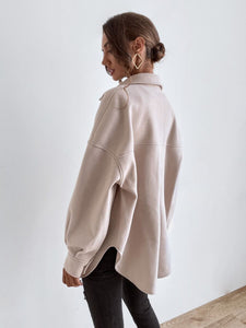 Feathers Of Italy Emilia Romagna Luxury Drop Shoulder Pocket Patched Coat in Apricot