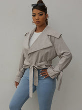 Load image into Gallery viewer, Capri Lapel Neck Belted Crop Jacket - Silver
