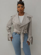 Load image into Gallery viewer, Feathers Of Italy Capri Lapel Neck Belted Crop Jacket - Silver
