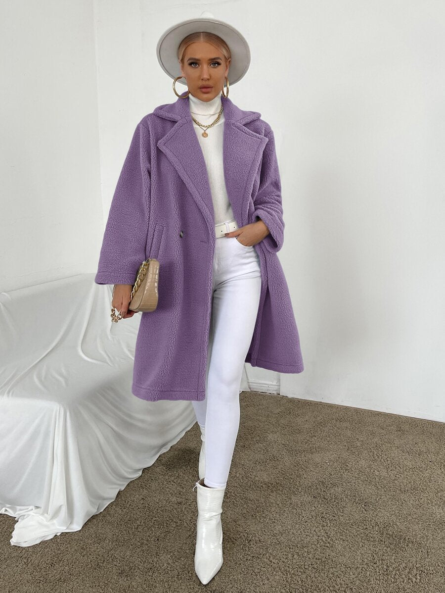 Florence Open Front Teddy Coat - Lilac feathers of italy