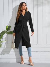 Load image into Gallery viewer, Venice Faux Suede Belted Duster Coat in Black by Feathers Of Italy One Size
