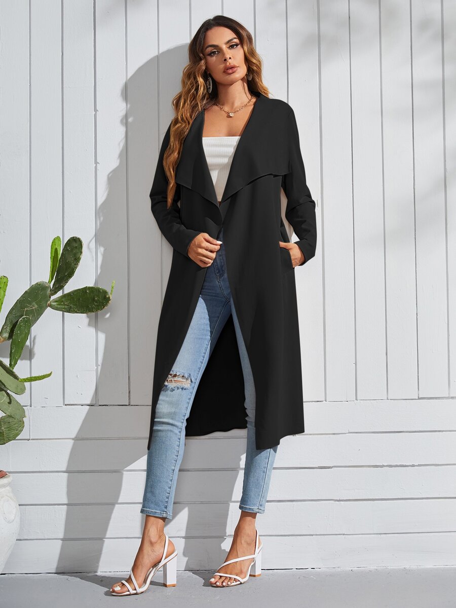 Venice Faux Suede Belted Duster Coat in Black by Feathers Of Italy One Size