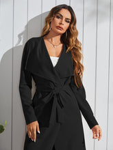 Load image into Gallery viewer, Venice Faux Suede Belted Duster Coat in Black by Feathers Of Italy One Size
