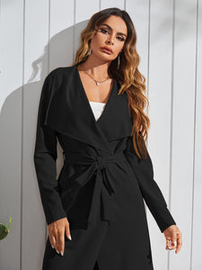 Venice Faux Suede Belted Duster Coat in Black by Feathers Of Italy One Size
