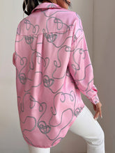 Load image into Gallery viewer, Rimini Button Up Drop Shoulder Rope Print Bishop Sleeve Blouse in Pink by Feathers Of Italy 
