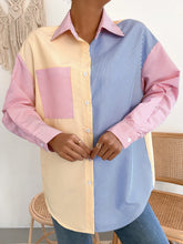 Load image into Gallery viewer, Feathers Of Italy Tuscany Designer Colourblock &amp; Striped Button Through Blouse
