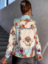 Load image into Gallery viewer, Florence Floral And Butterfly Print Button Up Blouse Blue feathers of italy
