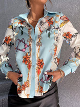 Load image into Gallery viewer, Florence Floral And Butterfly Print Button Up Blouse Blue feathers of italy
