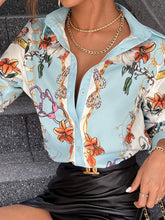 Load image into Gallery viewer, Florence Floral And Butterfly Print Button Up Blouse Blue feathers of italy
