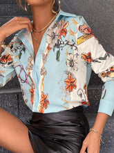 Load image into Gallery viewer, Florence Floral And Butterfly Print Button Up Blouse Blue feathers of italy
