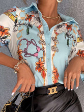 Load image into Gallery viewer, Florence Floral And Butterfly Print Button Up Blouse Blue feathers of italy
