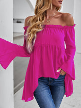 Load image into Gallery viewer, Feathers Of Italy Pompeii Off-shoulder Flounce Sleeve High Low Blouse
