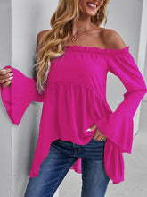 Load image into Gallery viewer, Feathers Of Italy Pompeii Off-shoulder Flounce Sleeve High Low Blouse
