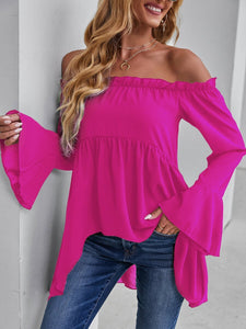 Feathers Of Italy Pompeii Off-shoulder Flounce Sleeve High Low Blouse