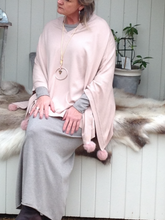 Load image into Gallery viewer, Mondial Poncho in Pink With Fur Pom Poms - Feathers Of Italy 
