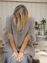 Load image into Gallery viewer, Orciano Pisano Ostrich Feather Sleeve Trim Top in White Made In Italy by Feathers Of Italy One Size - Feathers Of Italy 
