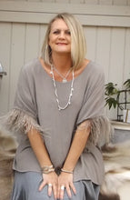 Load image into Gallery viewer, Orciano Pisano Ostrich Feather Sleeve Trim Top in White Made In Italy by Feathers Of Italy One Size - Feathers Of Italy 
