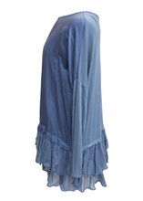 Load image into Gallery viewer, Silk Ruffle Bottom Oversized Jersey Tunic  in Blue Made In Italy - Feathers Of Italy 
