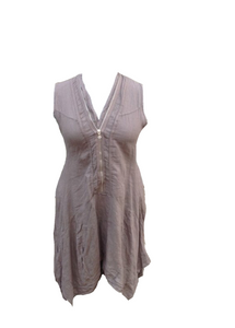 Vienna Zip Linen Dress in Mocha - Feathers Of Italy 